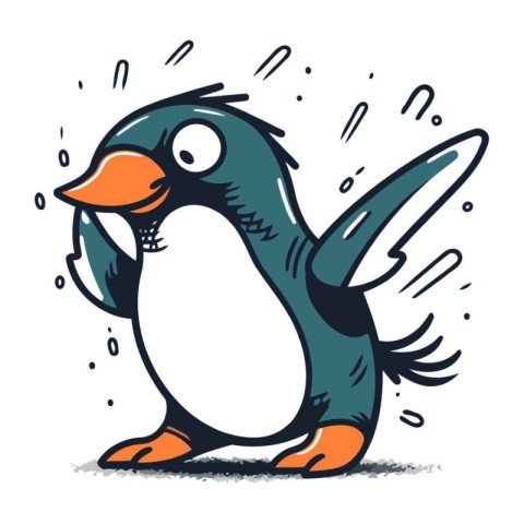 Cartoon penguin. Hand drawn vector illustration. Isolated on whi