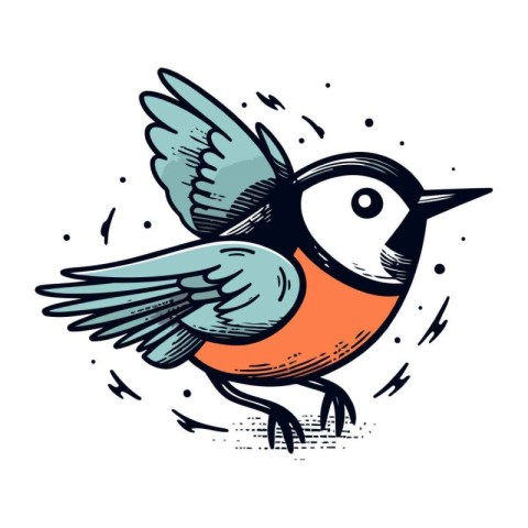 Hand drawn vector illustration of a cute little bird. Cartoon st