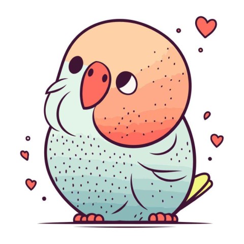 Cute cartoon parrot with hearts. Vector illustration in a flat s