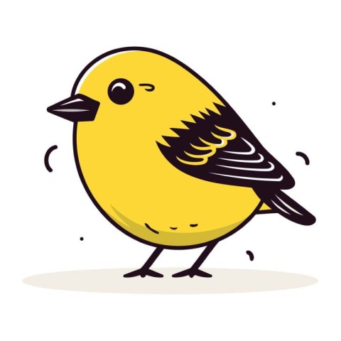 Cute little yellow bird isolated on white background. Vector ill