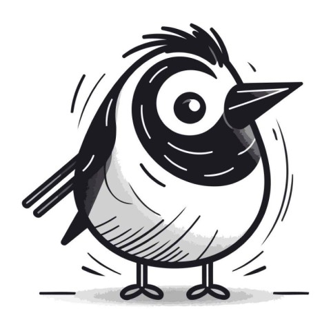 cute cartoon black and white bird on white background. vector il