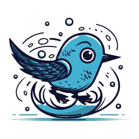 Vector illustration of a cute cartoon blue bird flying in the sk