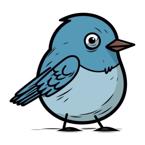 Cartoon Blue Bird. Vector Illustration Isolated On White Backgro