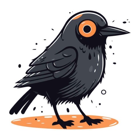 Cute black crow. vector illustration isolated on a white backgro