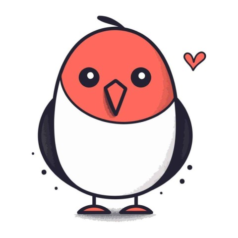 Cute cartoon penguin with heart on white background. Vector illu