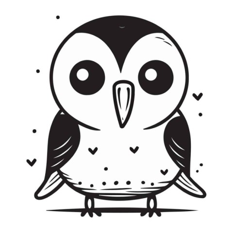 Cute cartoon owl. Black and white vector illustration isolated o