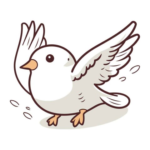 Illustration of a white dove flying in the air with its wings sp