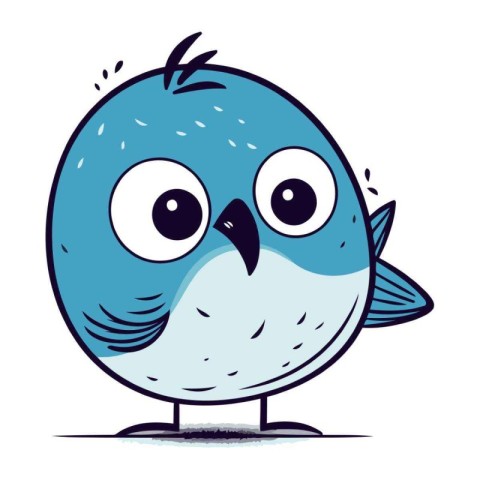 Cute cartoon blue bird with big eyes. Vector illustration on whi