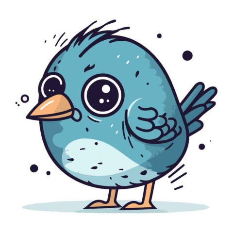 Cute little blue bird. Vector illustration. Isolated on white ba