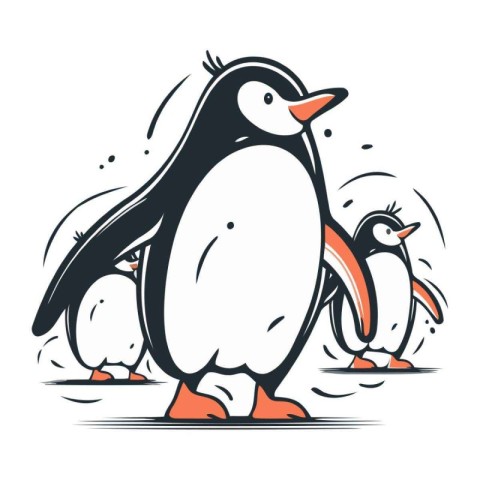 Penguin and chick. Vector illustration of a penguin and chick.