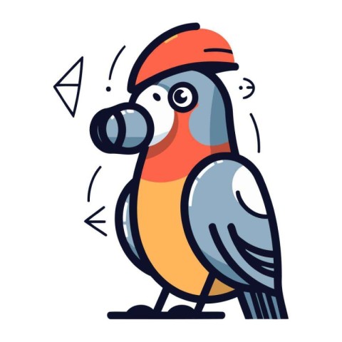 Cute parrot in a red cap and scarf. Vector illustration.