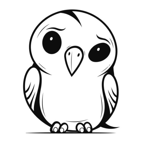 Black and white vector illustration of a cute cartoon owl sittin