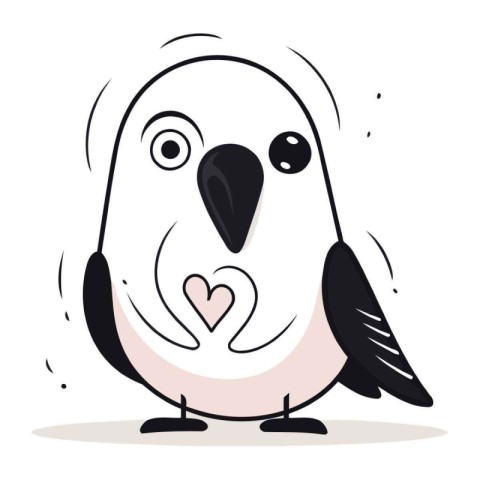 Cute cartoon parrot with heart. Vector illustration isolated on