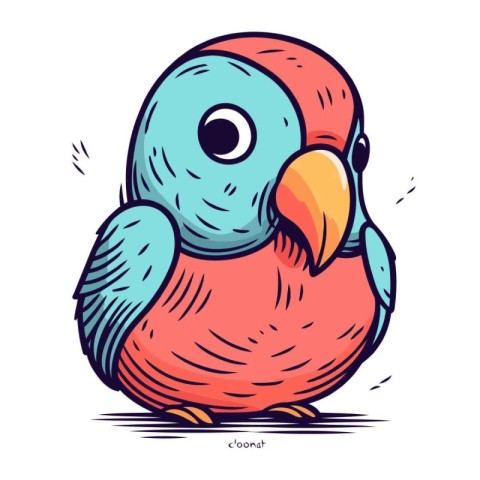 Cute parrot. Hand drawn vector illustration in cartoon style.