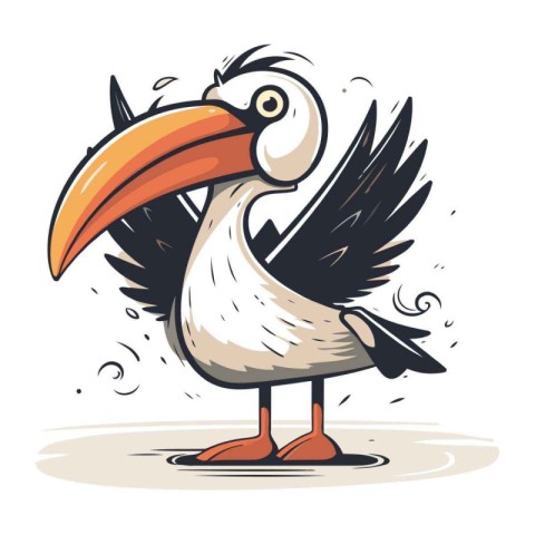 Illustration of a cartoon pelican on a white background. Vector