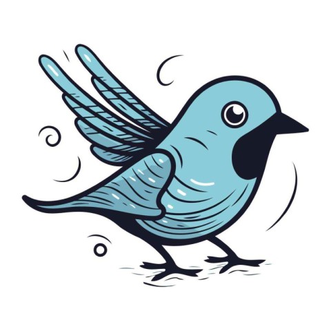 Vector illustration of a blue bird on a white background. Hand d