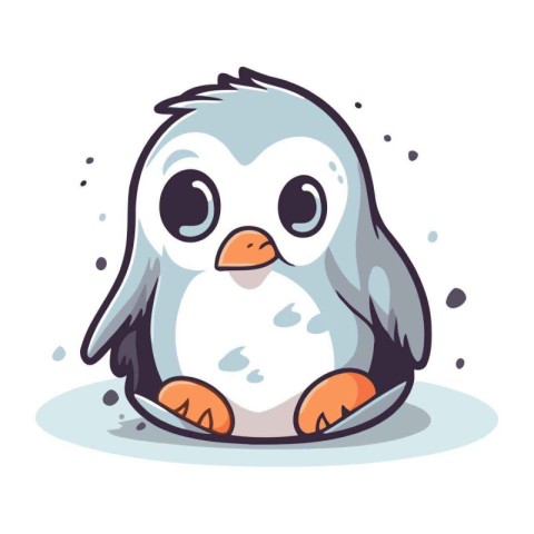 Cute cartoon penguin sitting on the ground. Vector illustration.