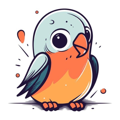 Cute cartoon parrot. Hand drawn vector illustration. Isolated on