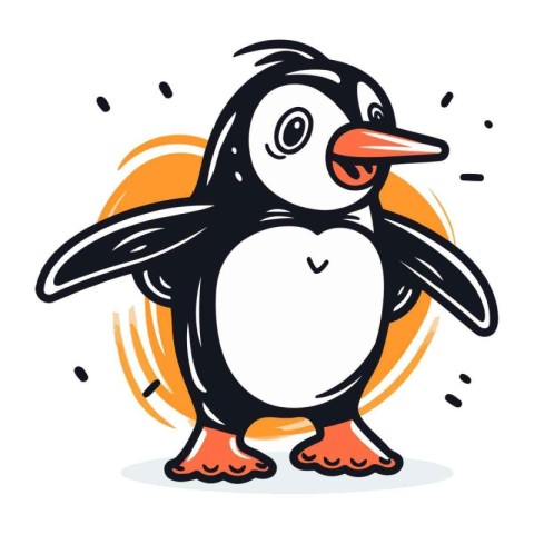 Cute penguin cartoon vector illustration isolated on white backg