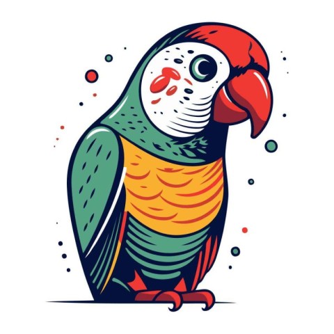 Colorful parrot isolated on white background. Hand drawn vector