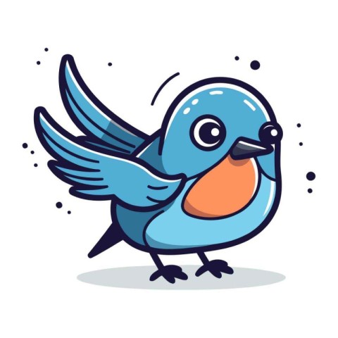 Vector illustration of cute cartoon blue bird. Isolated on white