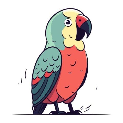 Parrot on white background. Vector illustration in flat cartoon