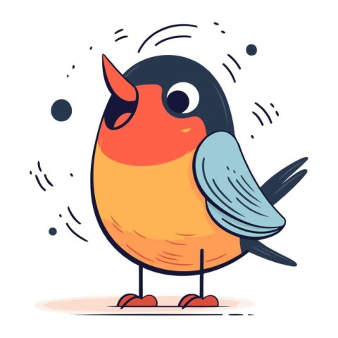 Vector illustration of cute cartoon little bird. Colorful flat d