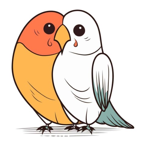 Cute couple of parrots isolated on white background. Vector illu