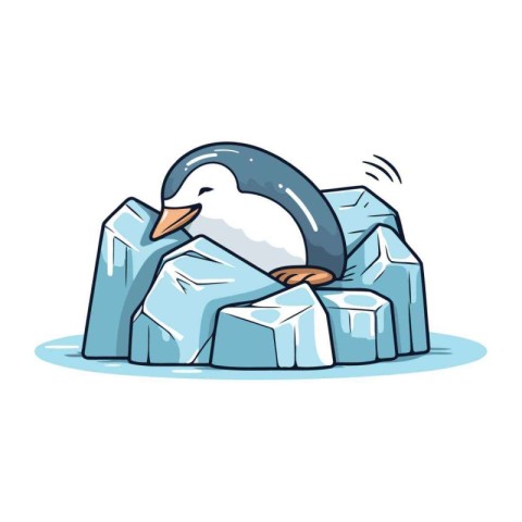 Cute penguin on ice. Vector illustration in cartoon style.