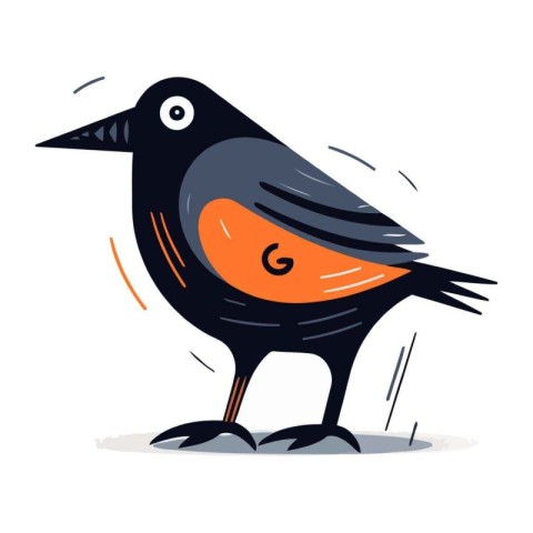 Cute cartoon black crow isolated on white background. Vector ill