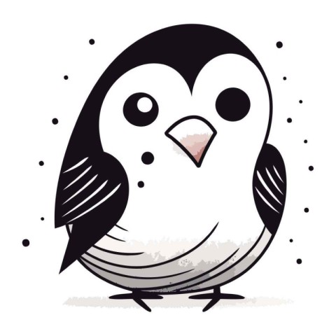 Cute cartoon penguin on white background. Hand drawn vector illu