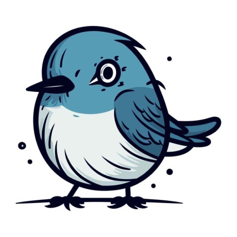 Cute blue bird isolated on white background. Hand drawn vector i