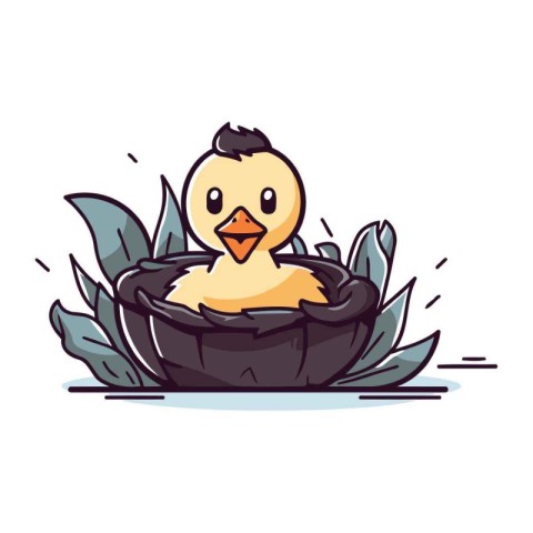 Cute duckling in the nest. Vector illustration of a cute ducklin