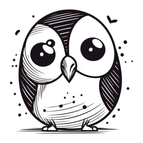 Cute cartoon penguin. Vector illustration in black and white.