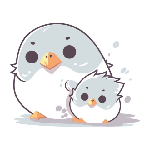 Cute penguin and chick. Vector illustration on white background.