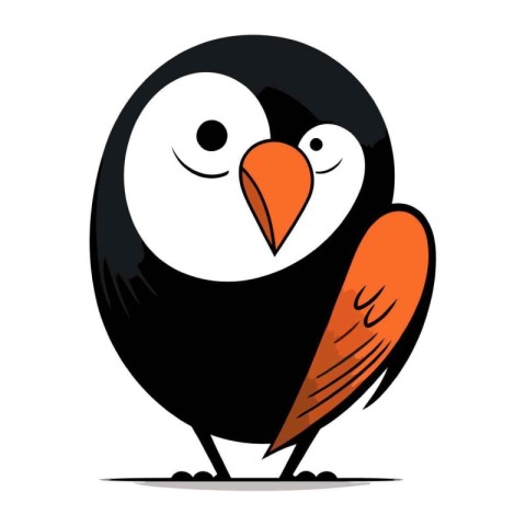 Cute cartoon black and orange bird. Vector illustration isolated