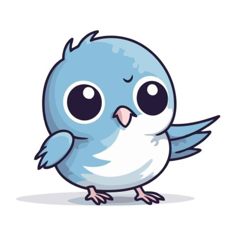 Cute blue bird character. Vector illustration isolated on white