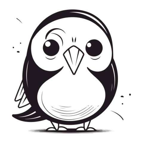 Cute cartoon black and white bird. Vector illustration isolated