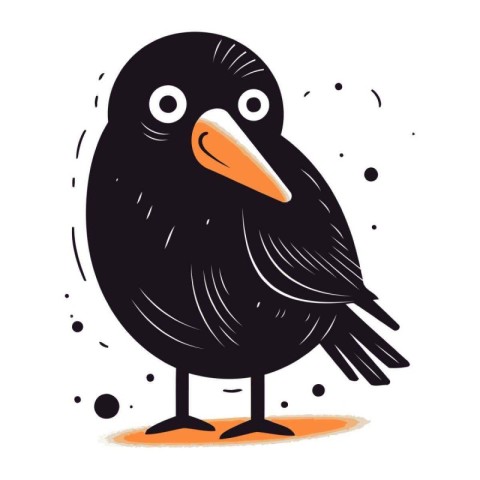 Cute black crow isolated on a white background. Vector illustrat