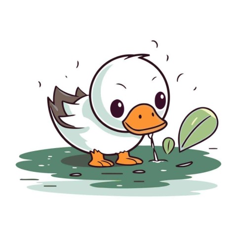 Illustration of a Cute Duck Walking in the Grass   Vector