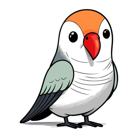 Illustration of a cute cartoon parakeet on a white background