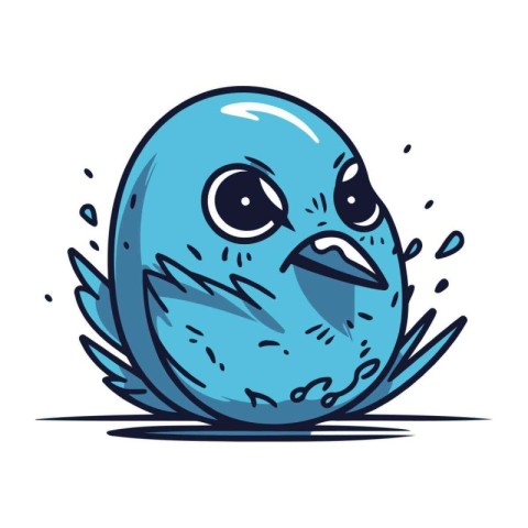 Funny blue bird. Vector illustration. Isolated on white backgrou