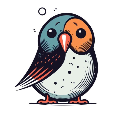 Cute cartoon bird. Hand drawn vector illustration on white backg