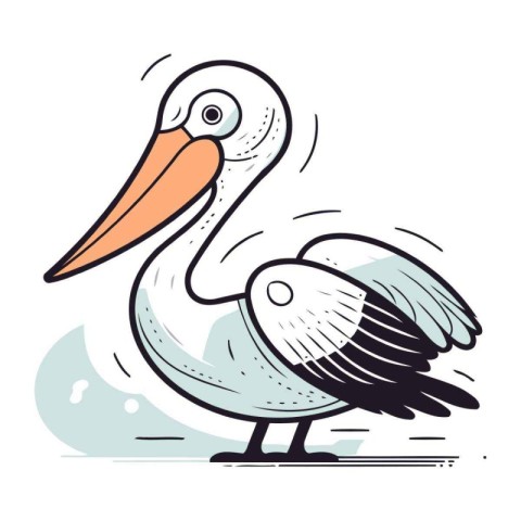 Cute cartoon pelican isolated on white background. Vector illust