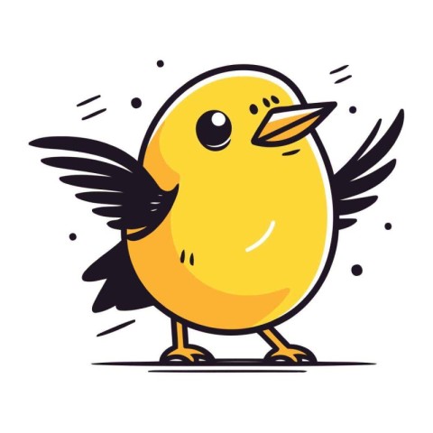 Vector illustration of cute little yellow chick with wings. Isol