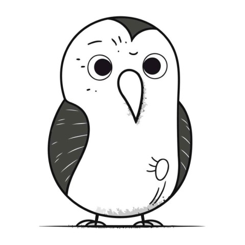 Cute black and white vector illustration of a cute cartoon owl.