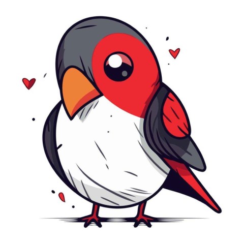 Vector illustration of a cute cartoon bullfinch on white backgro