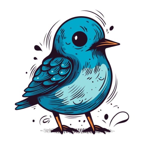 Blue bird in cartoon style. Vector illustration isolated on whit