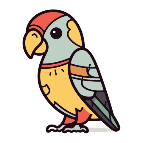 Cute parrot in red hat. Vector illustration in cartoon style.