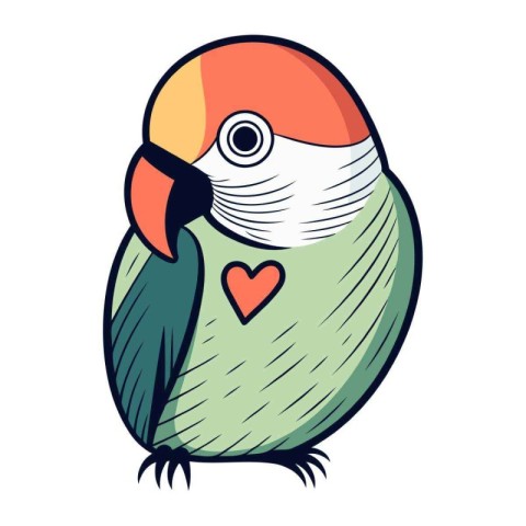 Parrot with heart icon. Cartoon illustration of parrot with hear